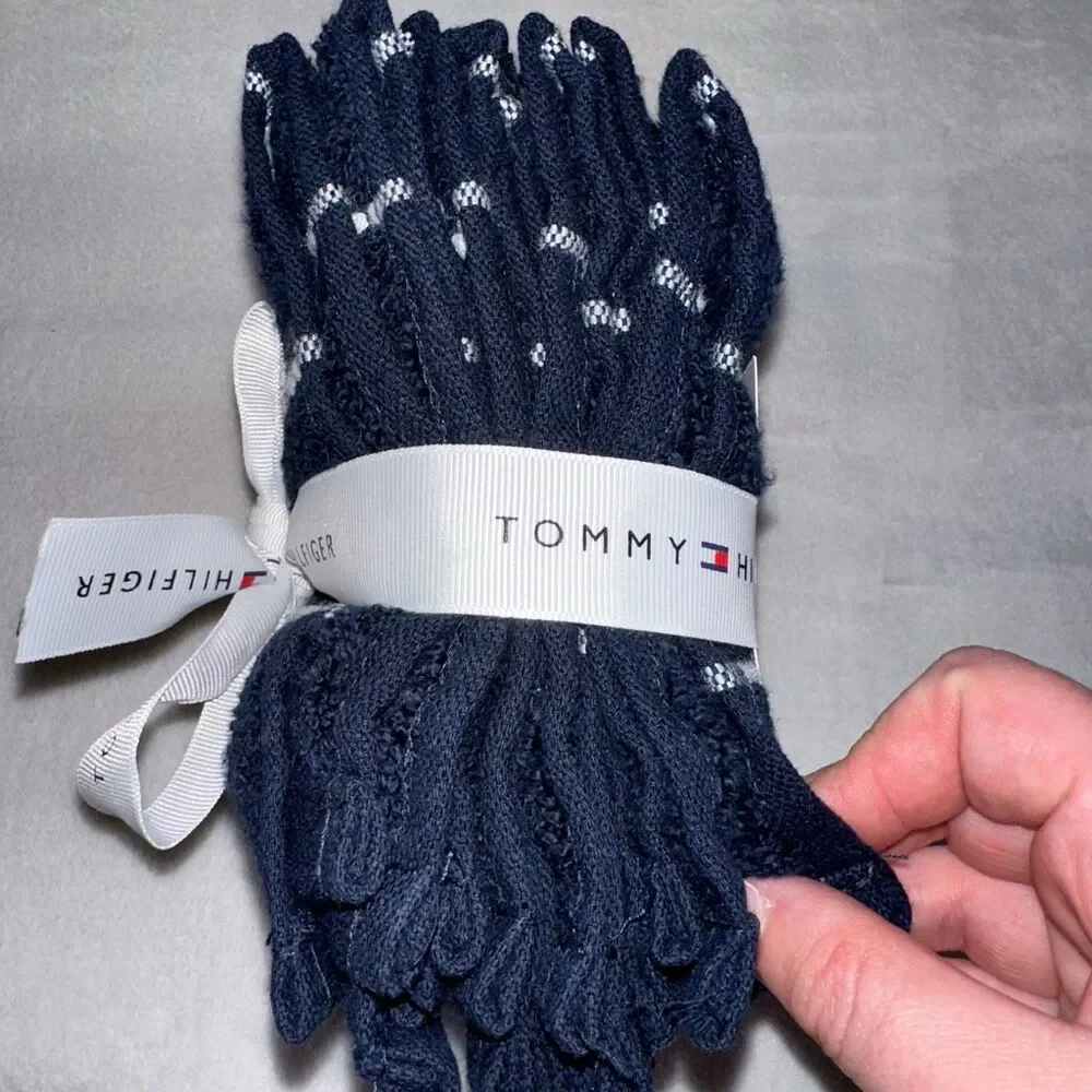 Tommy Hilfiger Washcloth Set of 4 Navy Blue White Detail 13x13” NWT